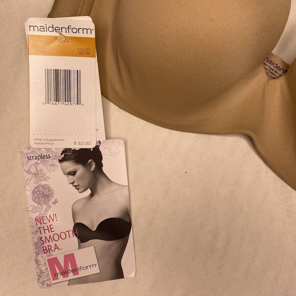 NWT Maidenform The Smooth Bra Strapless Underwire Lightly Padded Women 36A Beige - Picture 2 of 5